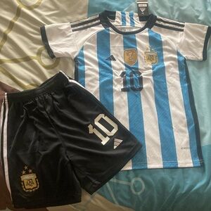 *New* with tags youth Lionel Messi jersey and short set